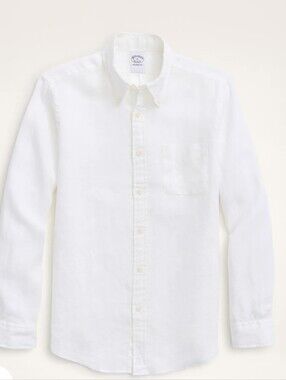 Brooks Brothers Regent 100% Linen Men's White Button-Down Shirt Large
